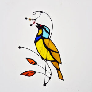 Ptaszek wiszący wykonany metodą Tiffaniego witraż wiszący