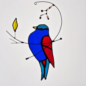 Ptaszek wiszący wykonany metodą Tiffaniego witraż wiszący