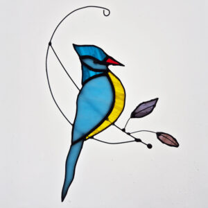 Ptaszek wiszący wykonany metodą Tiffaniego witraż wiszący