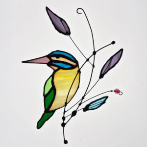 Ptaszek wiszący wykonany metodą Tiffaniego witraż wiszący
