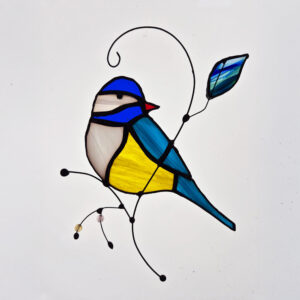 Ptaszek wiszący wykonany metodą Tiffaniego witraż wiszący