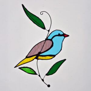 Ptaszek wiszący wykonany metodą Tiffaniego witraż wiszący