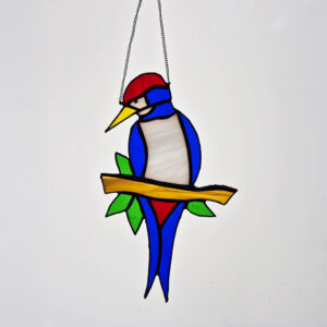 Ptaszek wiszący wykonany metodą Tiffaniego witraż wiszący