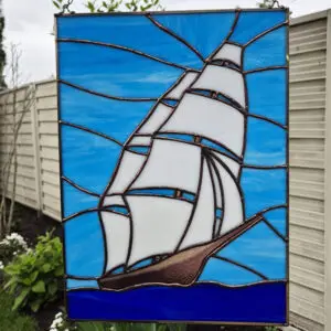 Żaglowiec witraż wiszący 39x29 cm