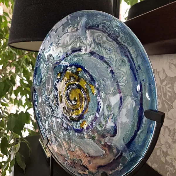 Fusing z inkluzjami - ozdoba stojąca, śr. 30 cm., wys. całkowita 40 cm. - obrazek 9